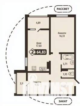 2-к квартира, строящийся дом, 65м2, 4/16 этаж