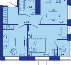 2-к квартира, вторичка, 54м2, 15/16 этаж