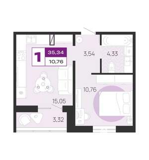 1-к квартира, вторичка, 35м2, 1/10 этаж