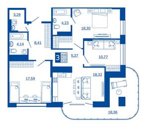 3-к квартира, вторичка, 95м2, 16/17 этаж