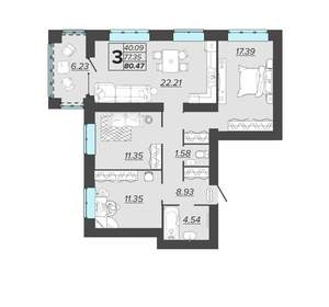 3-к квартира, вторичка, 80м2, 7/15 этаж