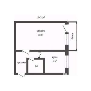1-к квартира, вторичка, 31м2, 3/5 этаж