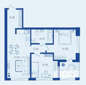 2-к квартира, вторичка, 53м2, 9/17 этаж