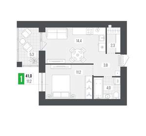 1-к квартира, вторичка, 41м2, 7/9 этаж