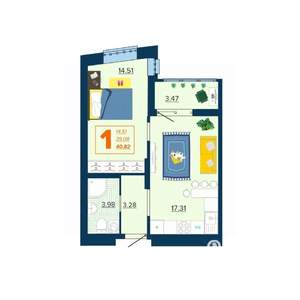 1-к квартира, вторичка, 41м2, 3/16 этаж