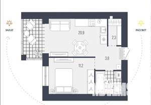 1-к квартира, вторичка, 42м2, 4/9 этаж