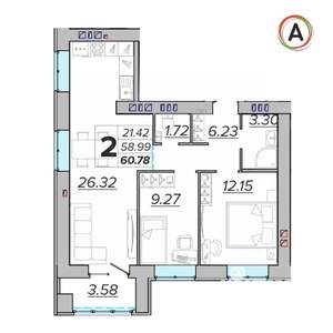 2-к квартира, вторичка, 61м2, 12/15 этаж