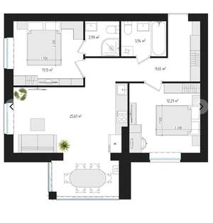 2-к квартира, сданный дом, 64м2, 3/4 этаж