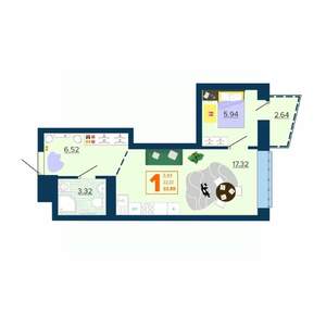1-к квартира, вторичка, 34м2, 4/16 этаж
