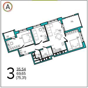 3-к квартира, вторичка, 75м2, 8/16 этаж