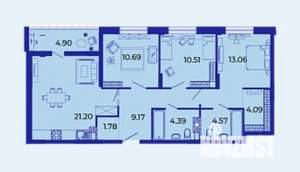 3-к квартира, вторичка, 84м2, 9/9 этаж