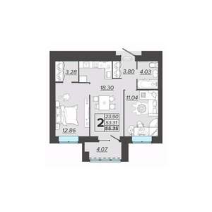 2-к квартира, вторичка, 55м2, 3/9 этаж