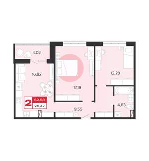 2-к квартира, вторичка, 63м2, 10/10 этаж