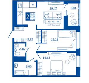 2-к квартира, вторичка, 65м2, 9/17 этаж