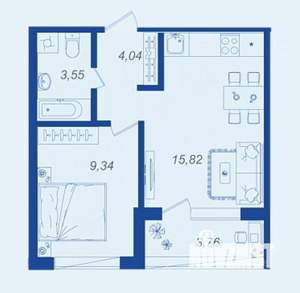 1-к квартира, вторичка, 35м2, 1/17 этаж