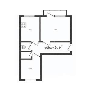 2-к квартира, вторичка, 60м2, 5/5 этаж
