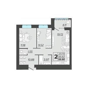 2-к квартира, вторичка, 59м2, 8/9 этаж