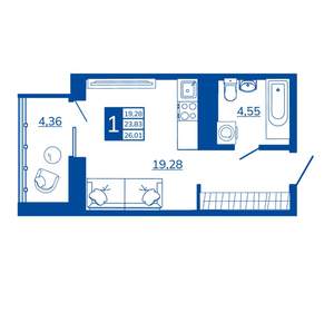 1-к квартира, вторичка, 26м2, 9/17 этаж