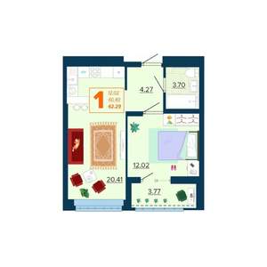 1-к квартира, вторичка, 42м2, 2/16 этаж