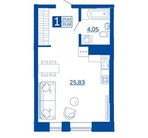 1-к квартира, вторичка, 29м2, 4/17 этаж