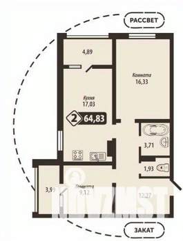 2-к квартира, строящийся дом, 65м2, 3/16 этаж