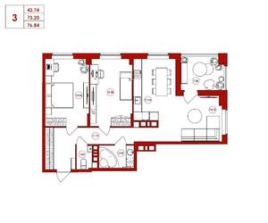 3-к квартира, вторичка, 77м2, 11/17 этаж