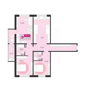 3-к квартира, вторичка, 92м2, 9/10 этаж