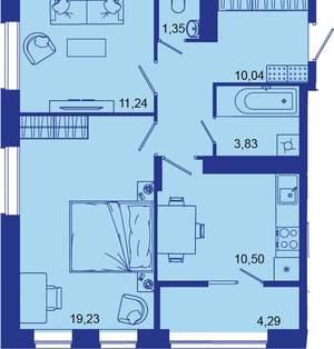 2-к квартира, вторичка, 61м2, 13/16 этаж