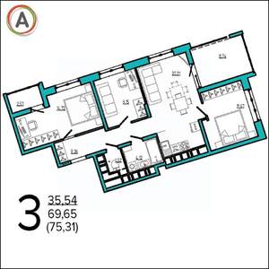 3-к квартира, вторичка, 75м2, 4/16 этаж
