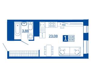 1-к квартира, вторичка, 26м2, 4/17 этаж