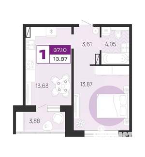 1-к квартира, вторичка, 37м2, 2/10 этаж
