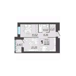 1-к квартира, вторичка, 45м2, 9/9 этаж