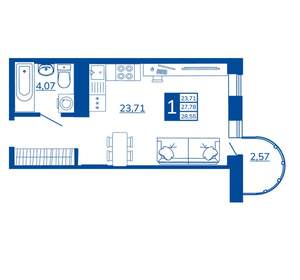 1-к квартира, вторичка, 28м2, 6/17 этаж