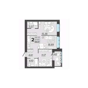 2-к квартира, вторичка, 60м2, 2/9 этаж