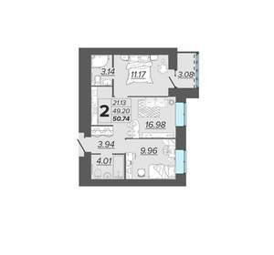 2-к квартира, вторичка, 51м2, 2/15 этаж