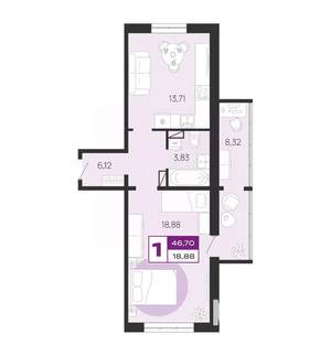 1-к квартира, вторичка, 47м2, 6/10 этаж