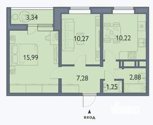2-к квартира, сданный дом, 49м2, 15/16 этаж