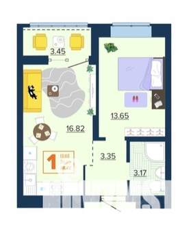 1-к квартира, вторичка, 39м2, 4/16 этаж