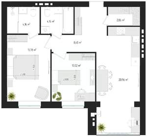 2-к квартира, строящийся дом, 63м2, 2/4 этаж