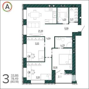 3-к квартира, вторичка, 80м2, 4/9 этаж