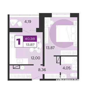 1-к квартира, вторичка, 40м2, 2/8 этаж