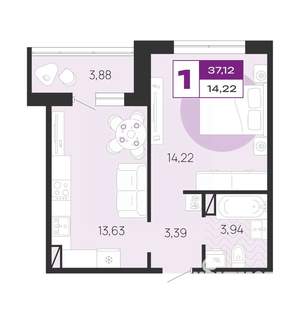 1-к квартира, вторичка, 37м2, 4/10 этаж