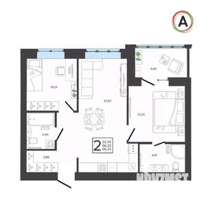 2-к квартира, вторичка, 66м2, 3/9 этаж