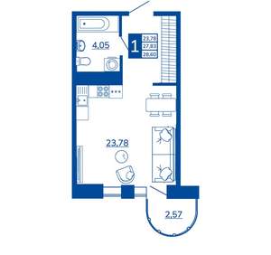 1-к квартира, вторичка, 28м2, 12/17 этаж