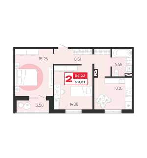 2-к квартира, вторичка, 54м2, 7/10 этаж