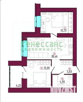2-к квартира, вторичка, 56м2, 4/14 этаж