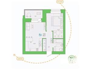 1-к квартира, сданный дом, 44м2, 7/9 этаж