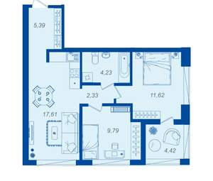 2-к квартира, вторичка, 53м2, 7/15 этаж