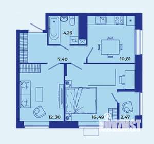 2-к квартира, вторичка, 54м2, 2/16 этаж