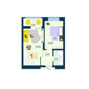 1-к квартира, вторичка, 39м2, 10/16 этаж